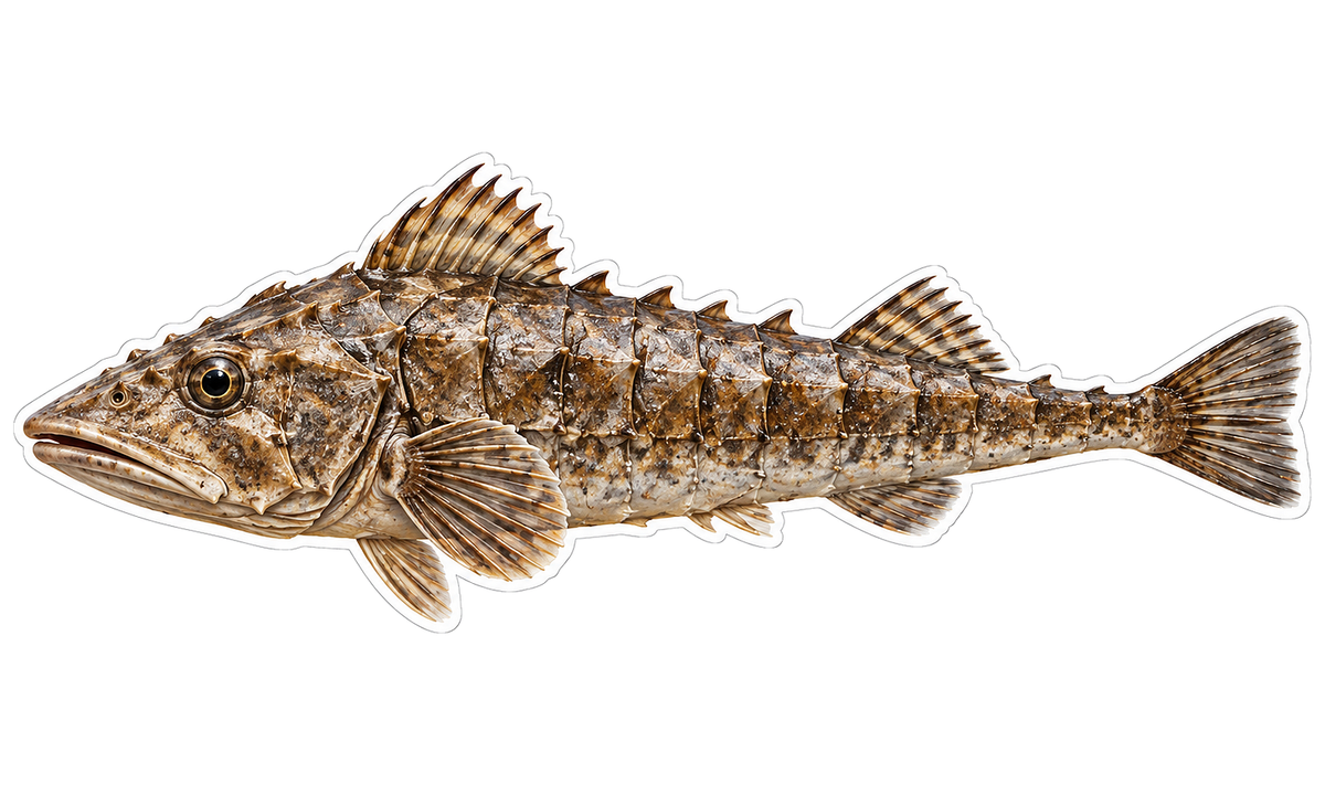 Brown Armored Fish with Tall Spiny Back Art Vinyl Decal Stickers