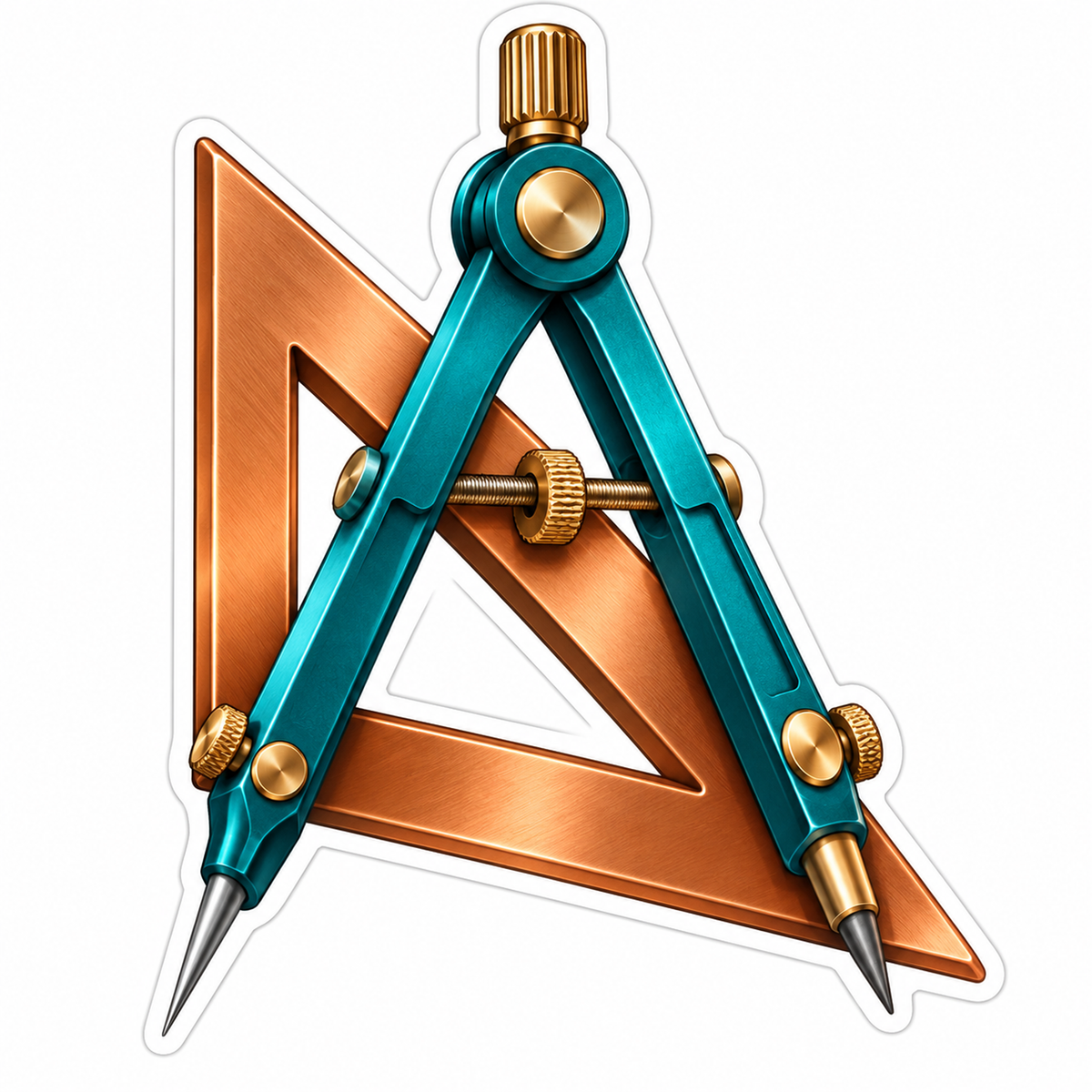 Teal Drawing Compass with Copper Triangle Vinyl Decal Stickers