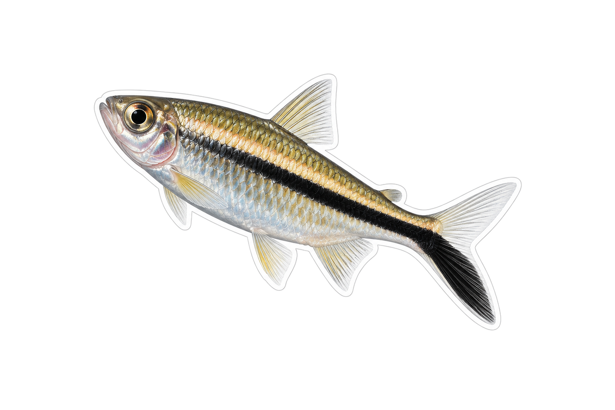 Slender Silver Fish with Angled Black Stripe Art Vinyl Decal Stickers