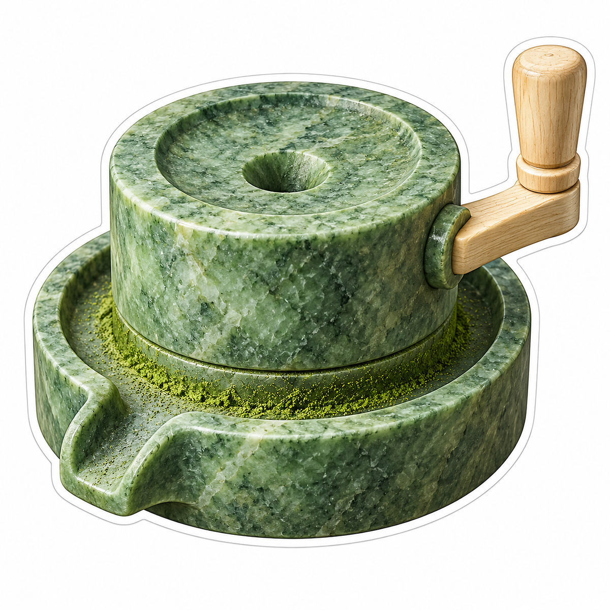 Green Stone Hand Mill with Wood Crank Vinyl Decal Stickers