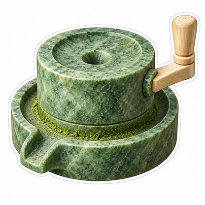 Green Stone Hand Mill with Wood Crank Vinyl Decal Stickers