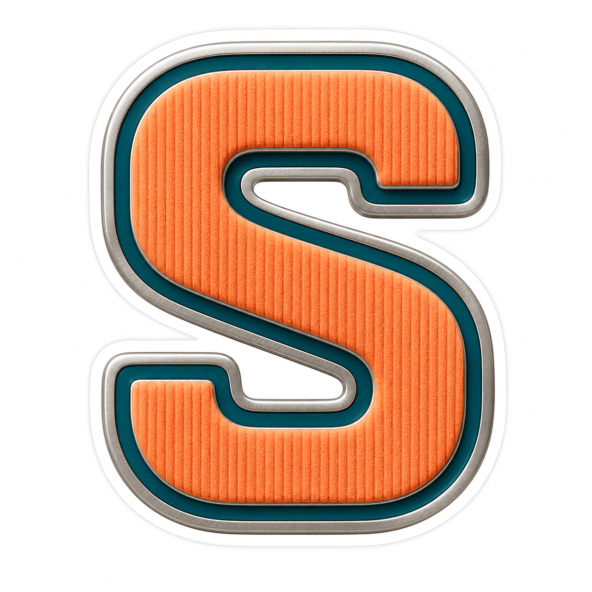 Orange Ribbed Letter S with Teal Trim Art Vinyl Decal Stickers