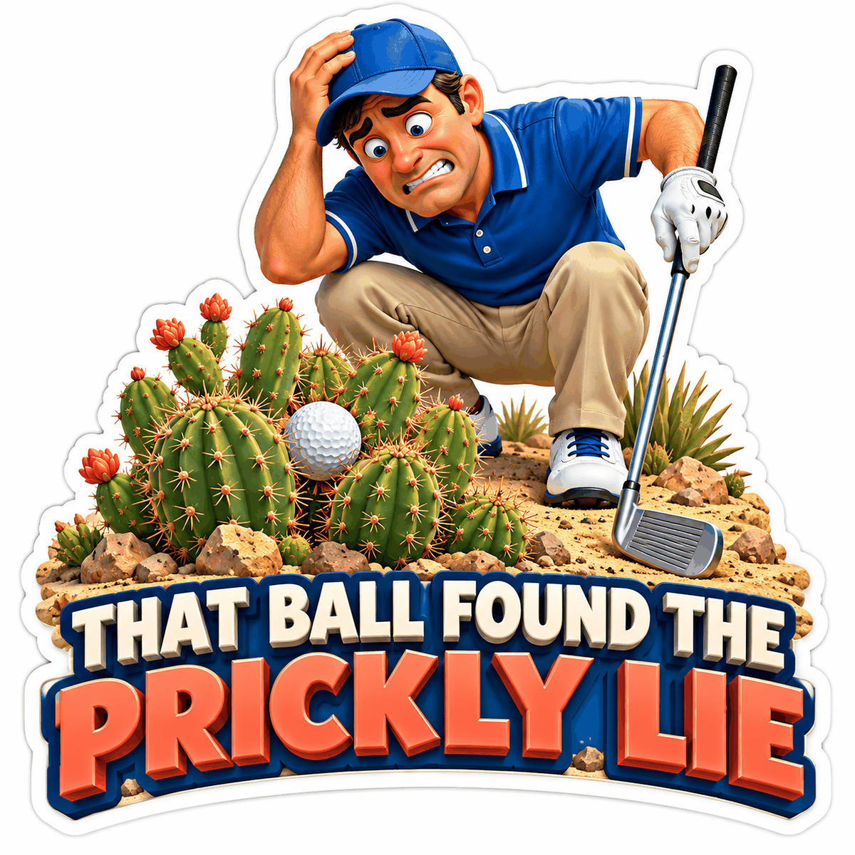 Golfer Finding Ball in Flowering Cactus Art Vinyl Decal Stickers