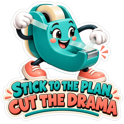 Teal Tape Dispenser Mascot Pulling Clear Strip Vinyl Decal Stickers