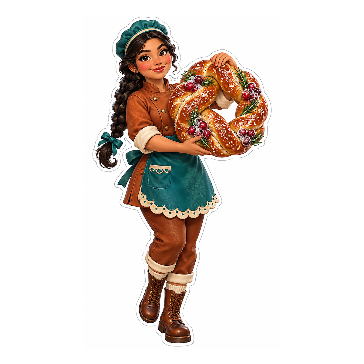 Teal Apron Baker with Festive Bread Wreath Vinyl Decal Stickers