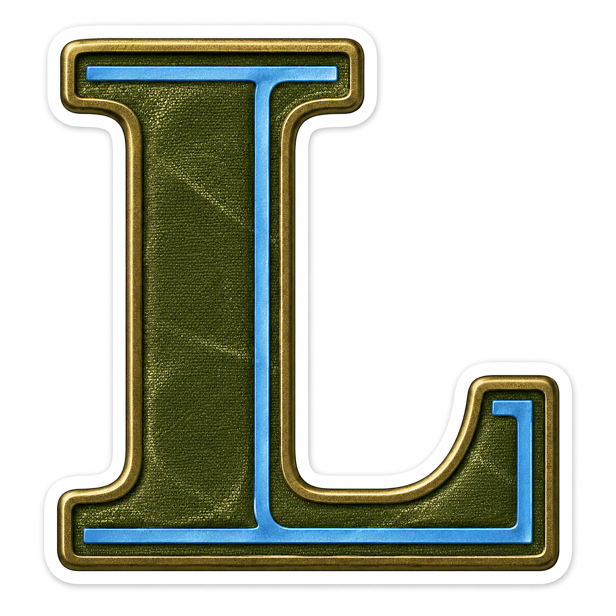Olive Canvas Letter L with Blue Inlay Art Vinyl Decal Stickers