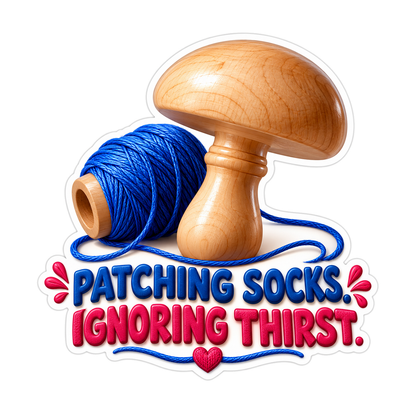 Wooden Darning Mushroom and Blue Yarn Quote Vinyl Decal Stickers