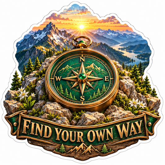 Mountain Sunrise Compass Find Your Way Art Vinyl Decal Stickers
