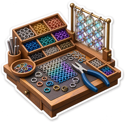 Colorful Metal Ring Weaving Bench and Pliers Vinyl Decal Stickers