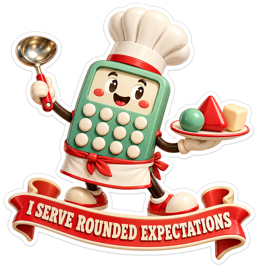 Green Calculator Chef with Ladle and Shapes Vinyl Decal Stickers