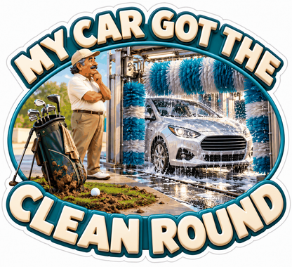 Golfer Watching Silver Car Wash Art Vinyl Decal Stickers