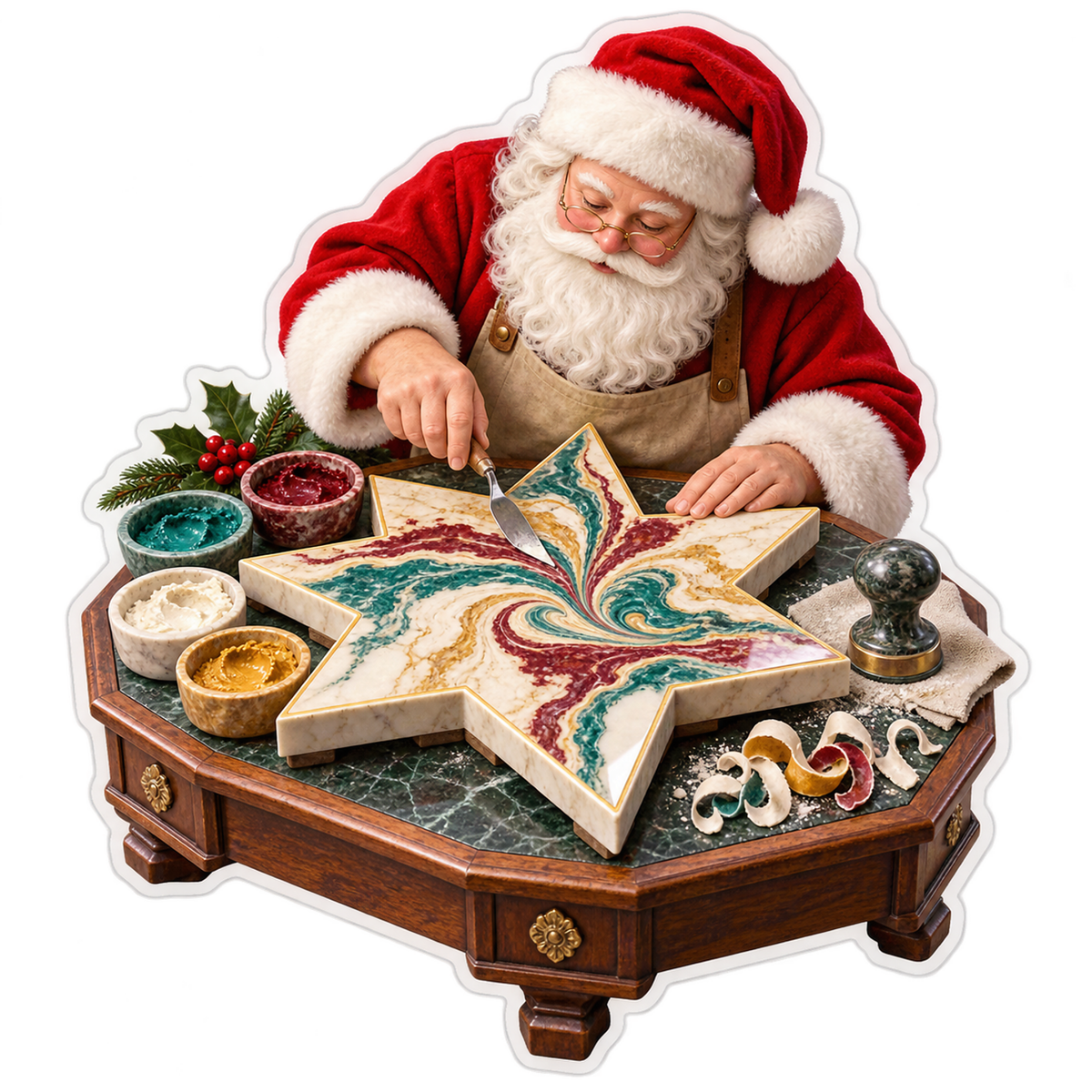 Santa Decorating Marble Pattern Star Art Vinyl Decal Stickers