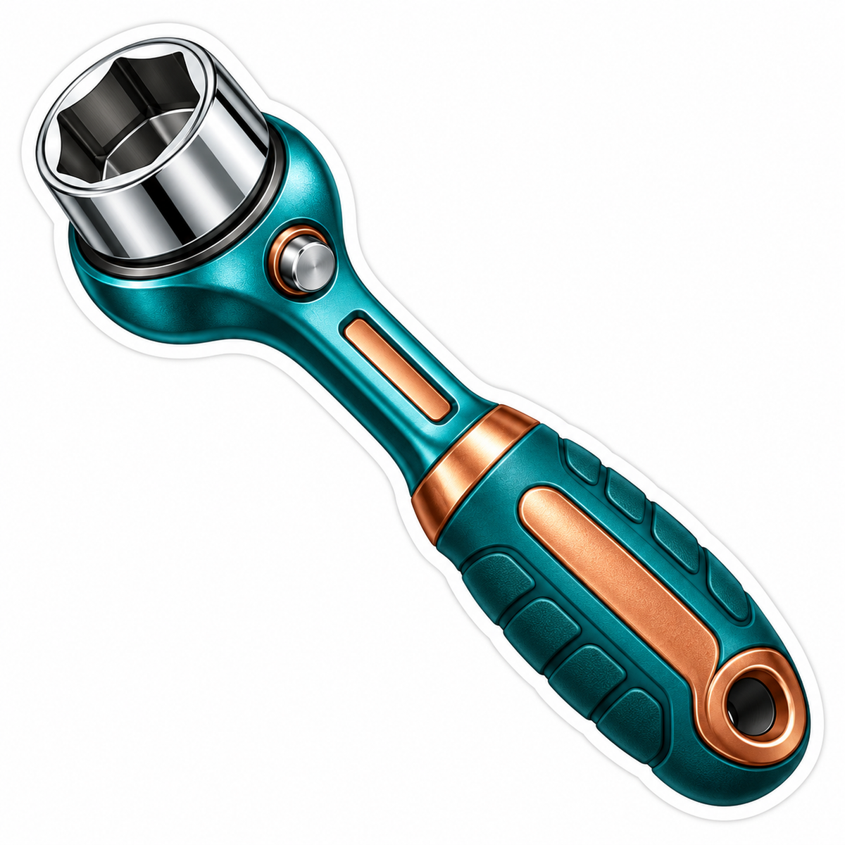 Teal Copper Socket Wrench with Black Grip Vinyl Decal Stickers