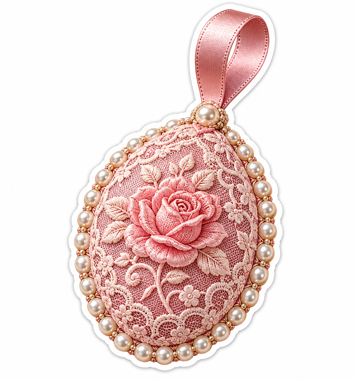 Pink Rose Lace Ornament with Pearl Edging Vinyl Decal Stickers