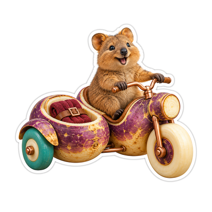 Quokka in Purple Root Sidecar Bike Vinyl Decal Stickers