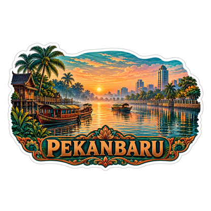 Pekanbaru River Boats Palm Sunset Art Vinyl Decal Stickers