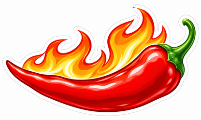 Red Chili Pepper with Yellow Orange Flames Vinyl Decal Stickers