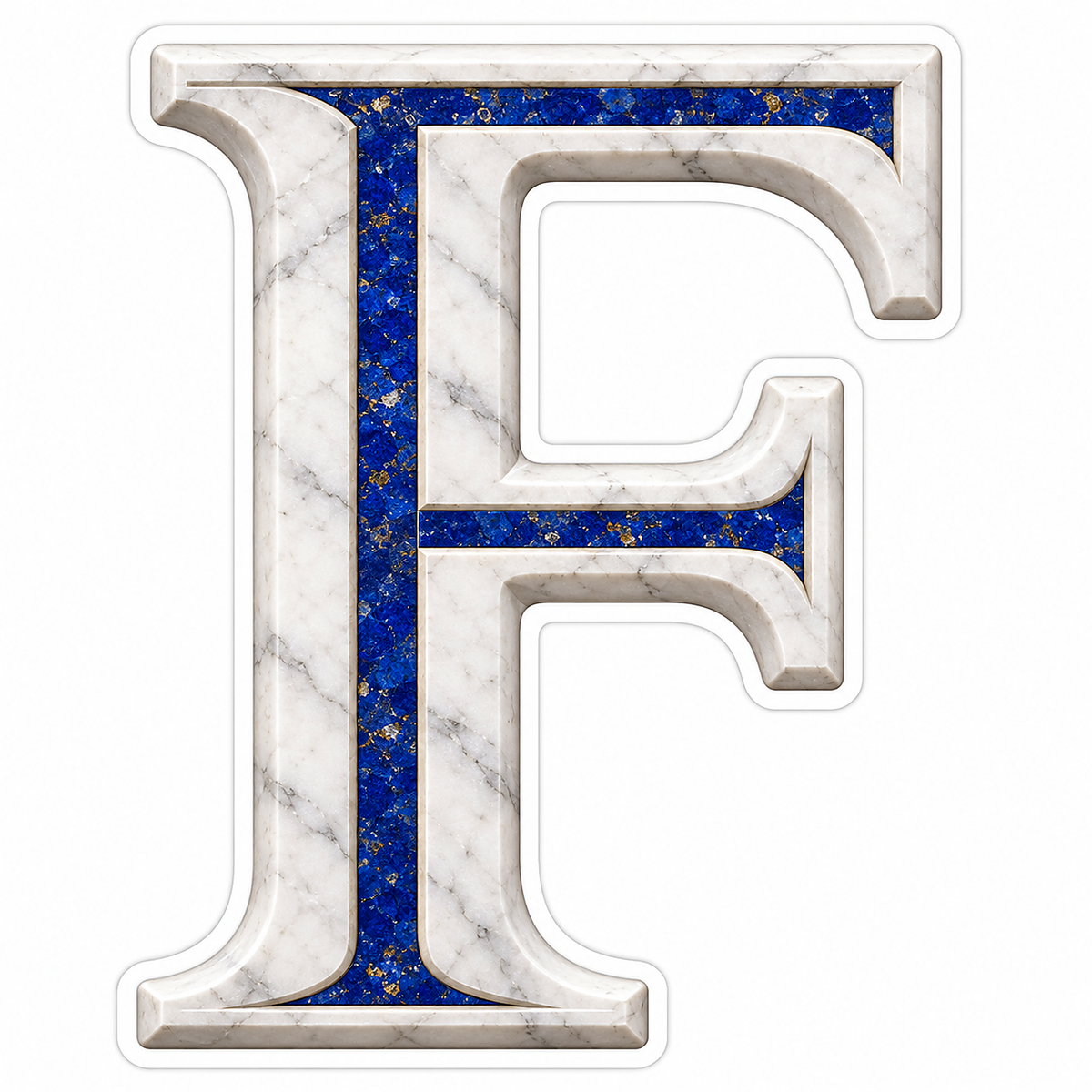 White Marble Blue Stone Inlay Letter F Art Vinyl Decal Stickers