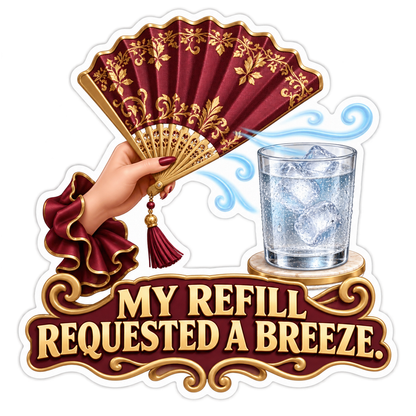 Burgundy Fan Blowing toward Water Glass Vinyl Decal Stickers