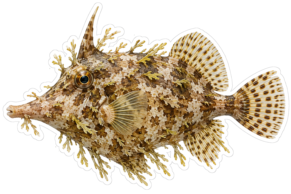 Mottled Tasselled Filefish Illustration Vinyl Decal Stickers