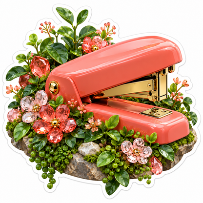 Coral Stapler With Gemstone Flower Garden Art Vinyl Decal Stickers