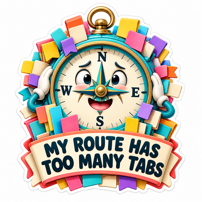 My Route Has Too Many Tabs Compass Mascot Vinyl Decal Stickers