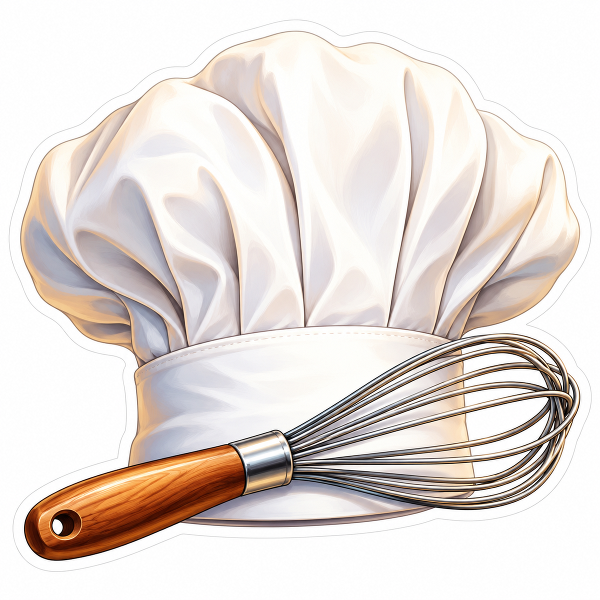 White Chef Hat with Wooden Whisk Art Vinyl Decal Stickers
