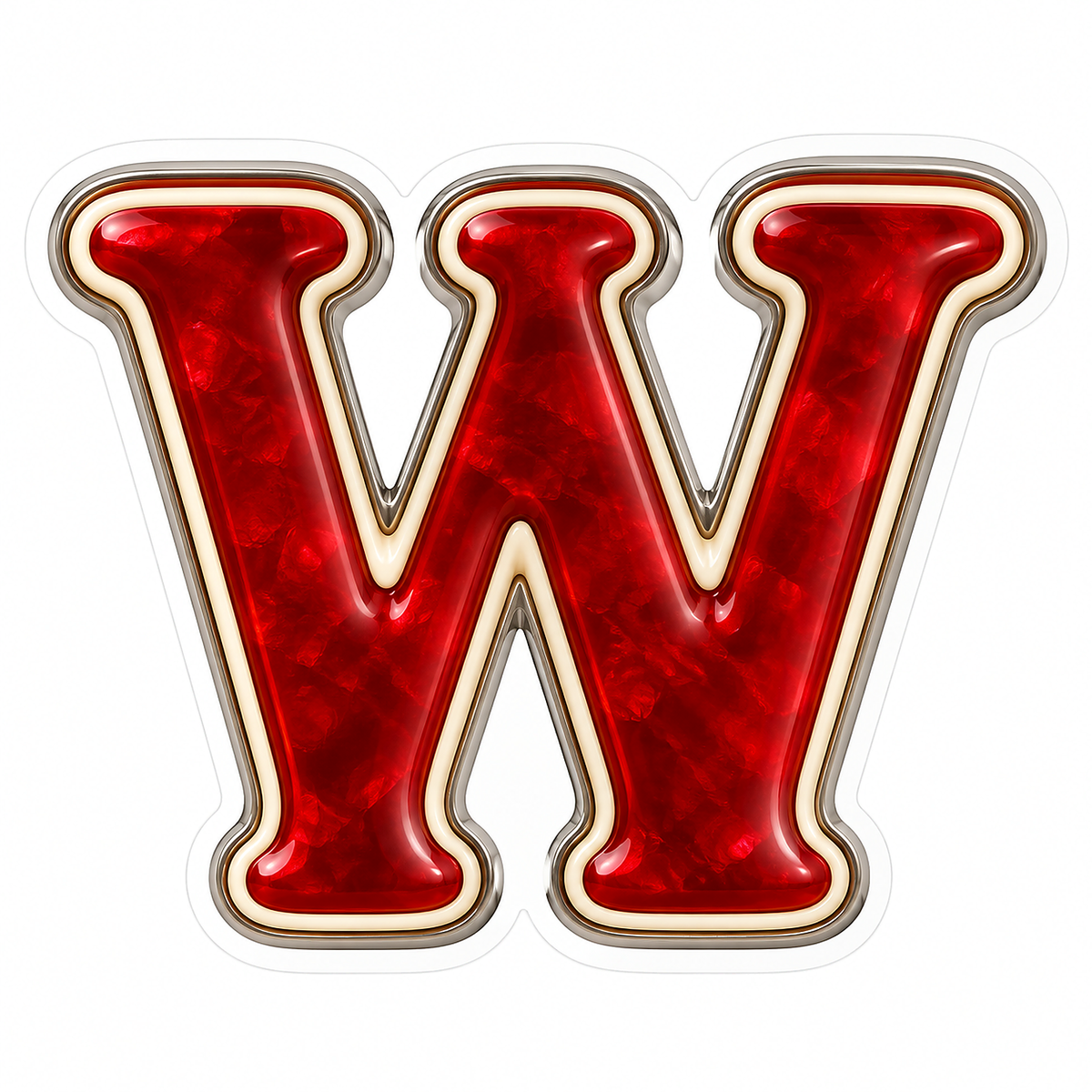 Ruby Marbled Serif Letter W with Ivory Trim Vinyl Decal Stickers