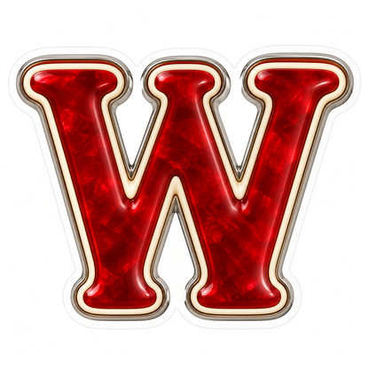 Ruby Marbled Serif Letter W with Ivory Trim Vinyl Decal Stickers