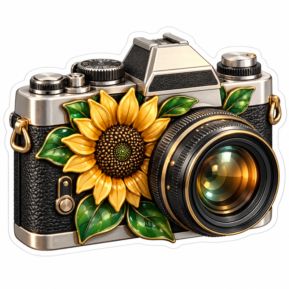 Vintage Camera with Golden Sunflower Vinyl Decal Stickers
