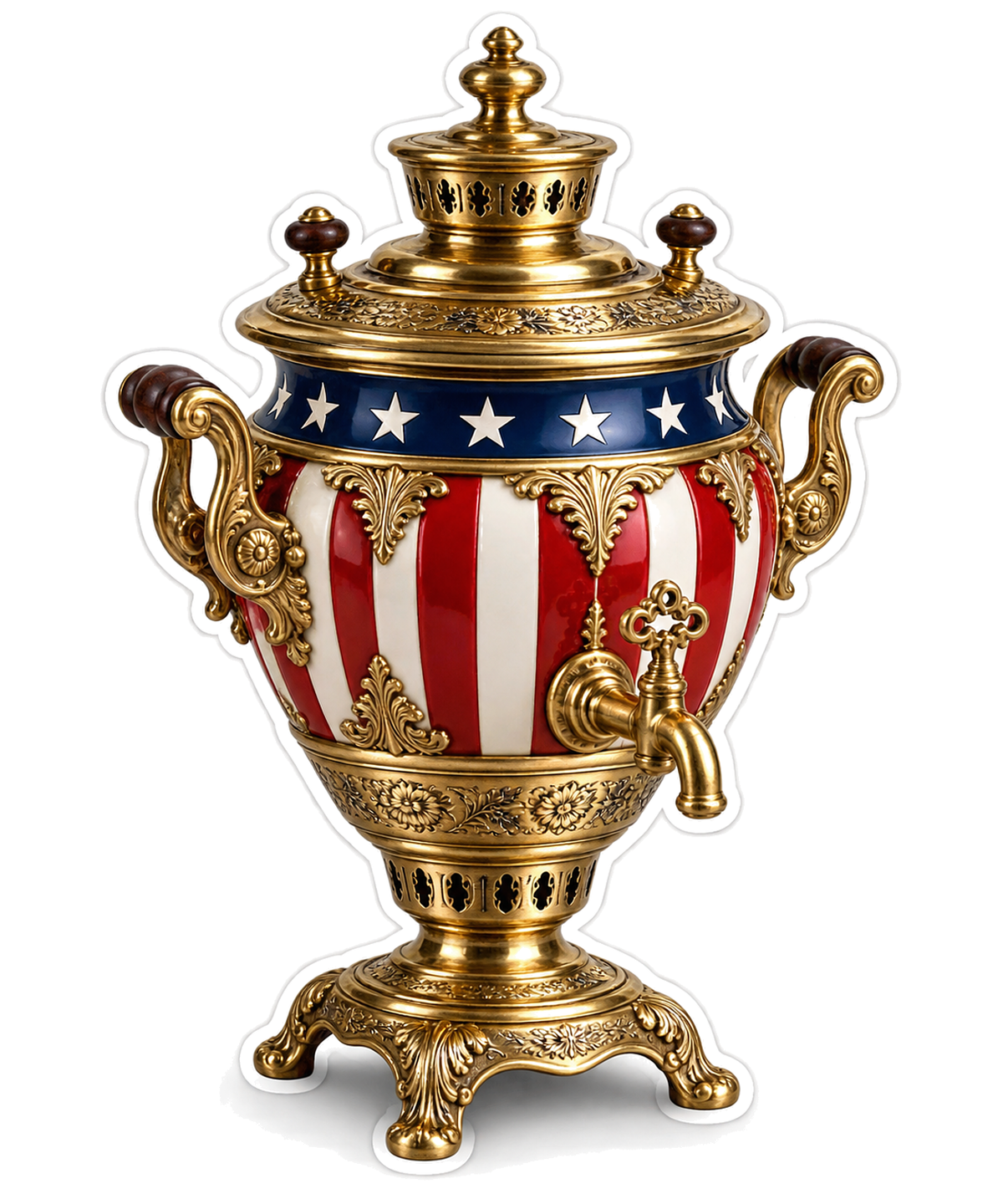 US Flag Ornate Brass Tea Urn Art Vinyl Decal Stickers
