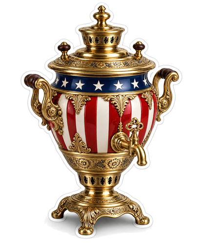 US Flag Ornate Brass Tea Urn Art Vinyl Decal Stickers