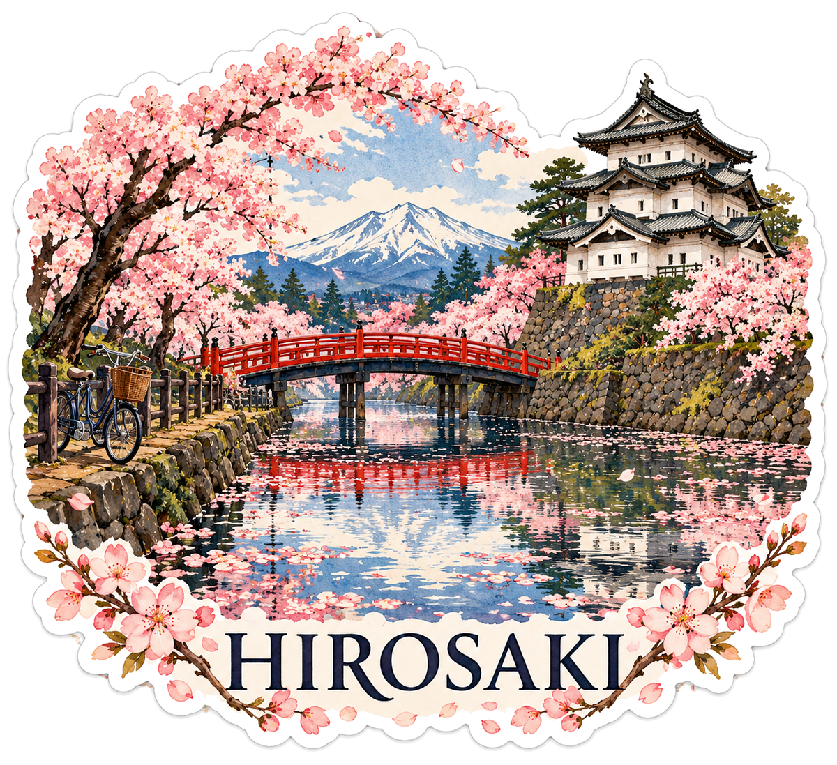 Hirosaki Cherry Blossom Castle Bridge Art Vinyl Decal Stickers