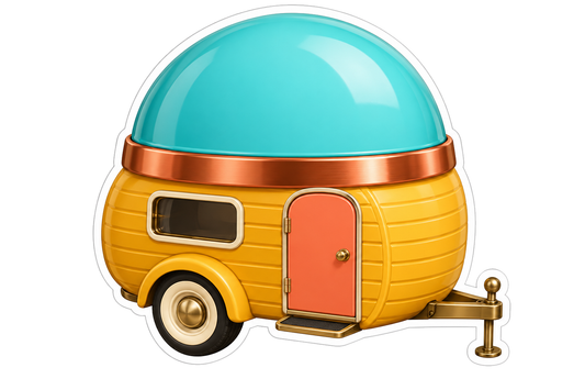 Yellow Teal Timer Camper Trailer Art Vinyl Decal Stickers