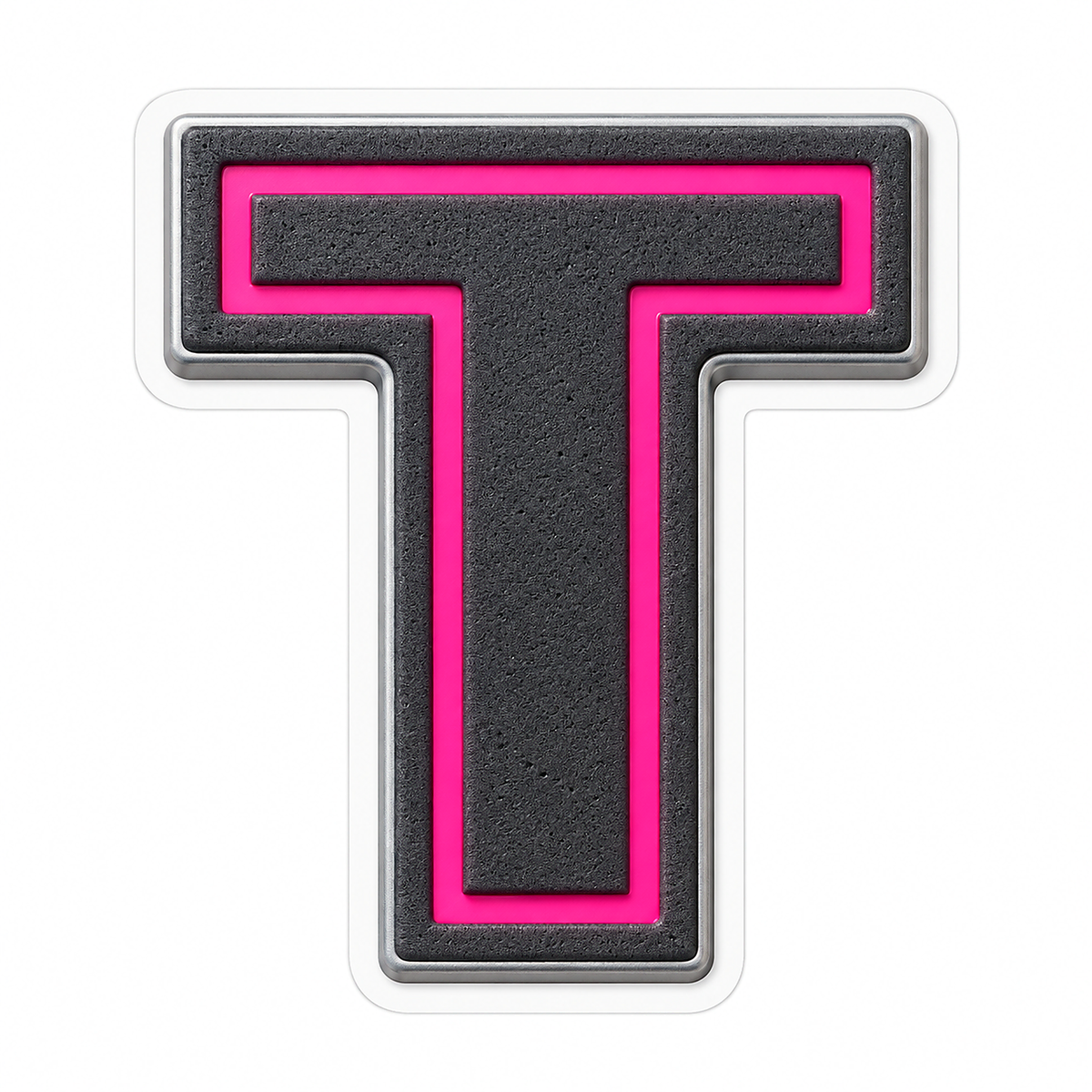 Charcoal Pixel Letter T with Pink Line Art Vinyl Decal Stickers