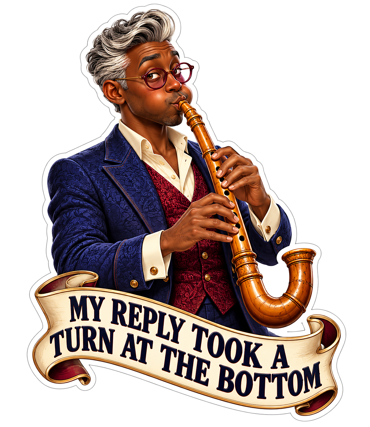 Man Playing a Curved Wooden Wind Instrument Vinyl Decal Stickers