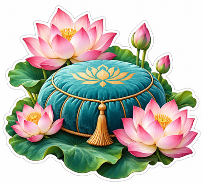 Teal Gold Cushion with Pink Lotus Flowers Vinyl Decal Stickers