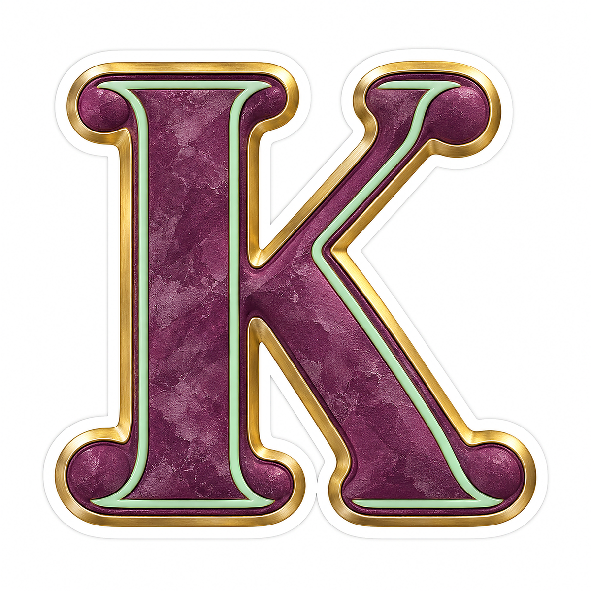Plum Mottled Mint Gold Trim Letter K Vinyl Decal Stickers