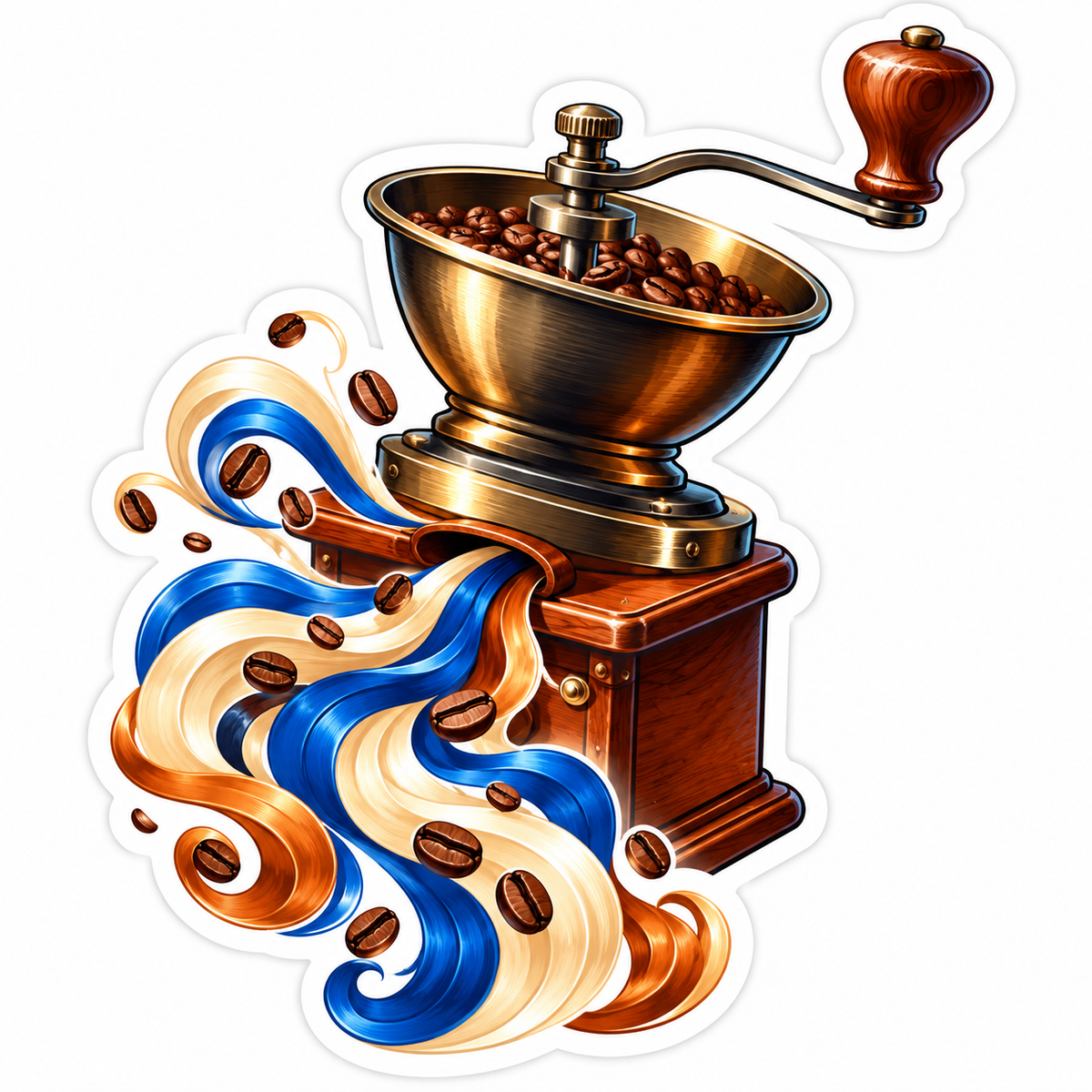 Hand Coffee Grinder Colorful Flowing Swirls Art Vinyl Decal Stickers