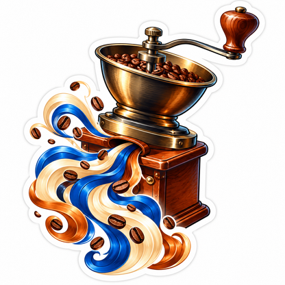Hand Coffee Grinder Colorful Flowing Swirls Art Vinyl Decal Stickers