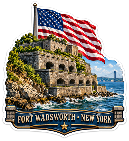 Fort Wadsworth New York American Flag Scene Vinyl Decal Stickers