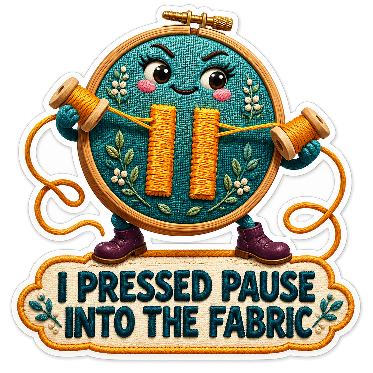 Teal Embroidery Hoop Mascot with Gold Stitches Vinyl Decal Stickers