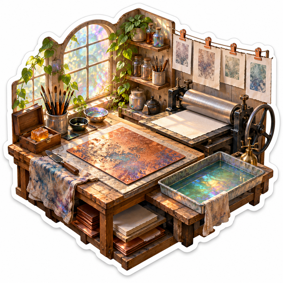 Window Lit Etching Press Workshop Art Vinyl Decal Stickers