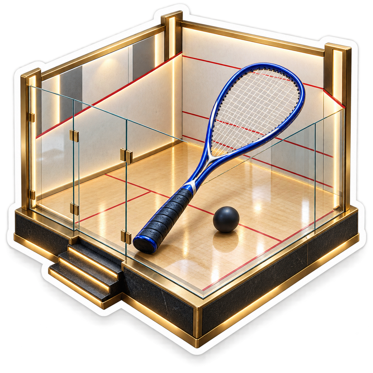Blue Squash Racket within Glass Court Vinyl Decal Stickers