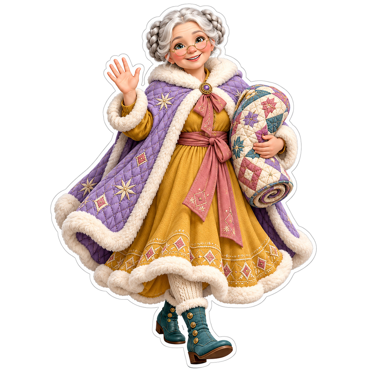 Mrs Claus with Patchwork Quilt Art Vinyl Decal Stickers