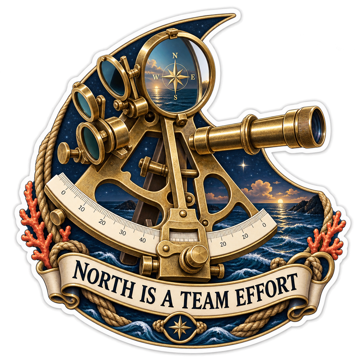 Gold Sextant Team Effort Art Vinyl Decal Stickers