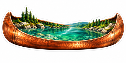 Copper Canoe with Forest River Scene Art Vinyl Decal Stickers