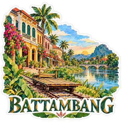 Battambang Riverfront and Bamboo Rail Art Vinyl Decal Stickers
