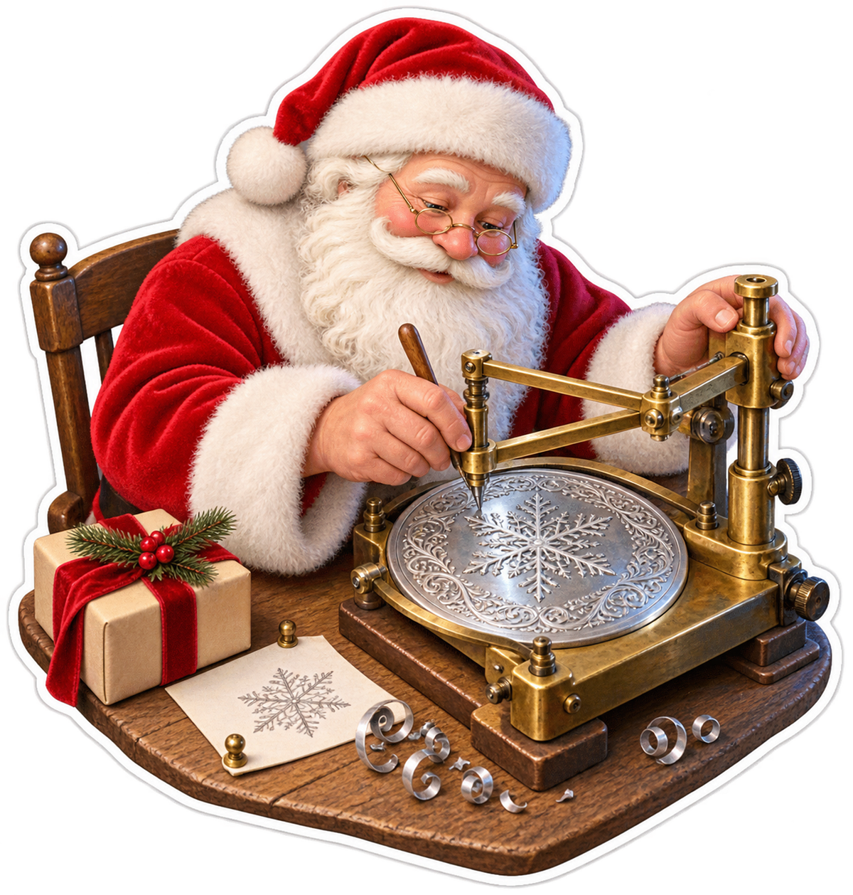 Santa Engraving Silver Snowflake Art Vinyl Decal Stickers