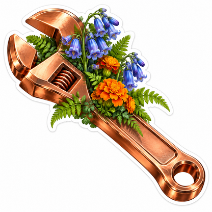Copper Adjustable Wrench with Wildflowers Vinyl Decal Stickers